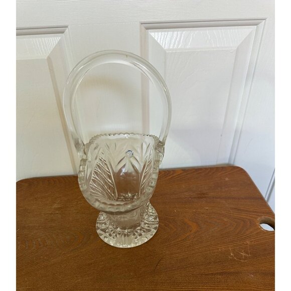 Princess House Vintage Clear Cut Heavy Glass Decorative Basket Vase 10 inch Tall - Picture 11 of 15